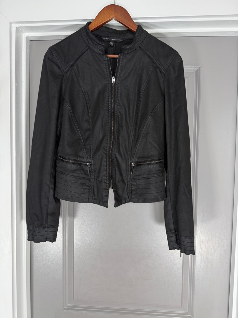 White House Black Market Black Zip-Front Leather Jacket